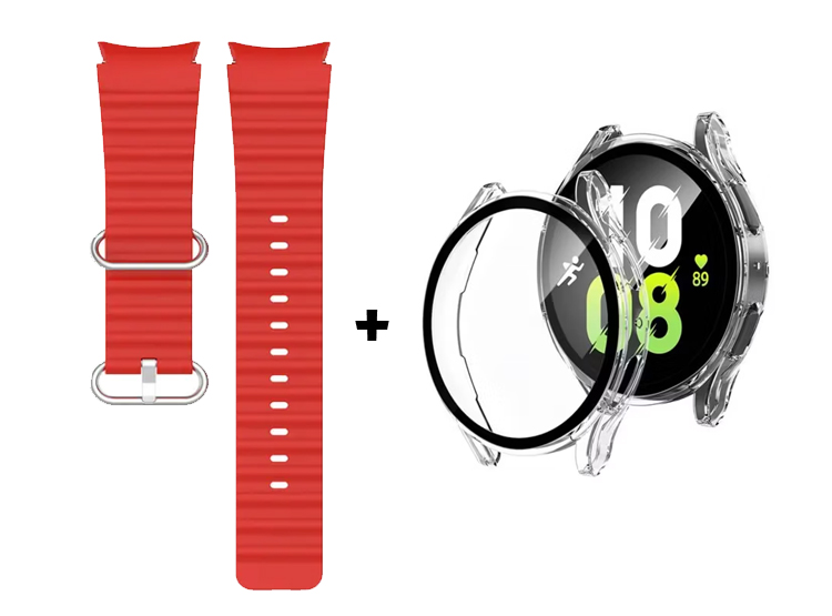 CORREA SILICONA OCEAN ROJO + BUMPER CLEAR PARA SAMSUNG WATCH 4 44MM - 1