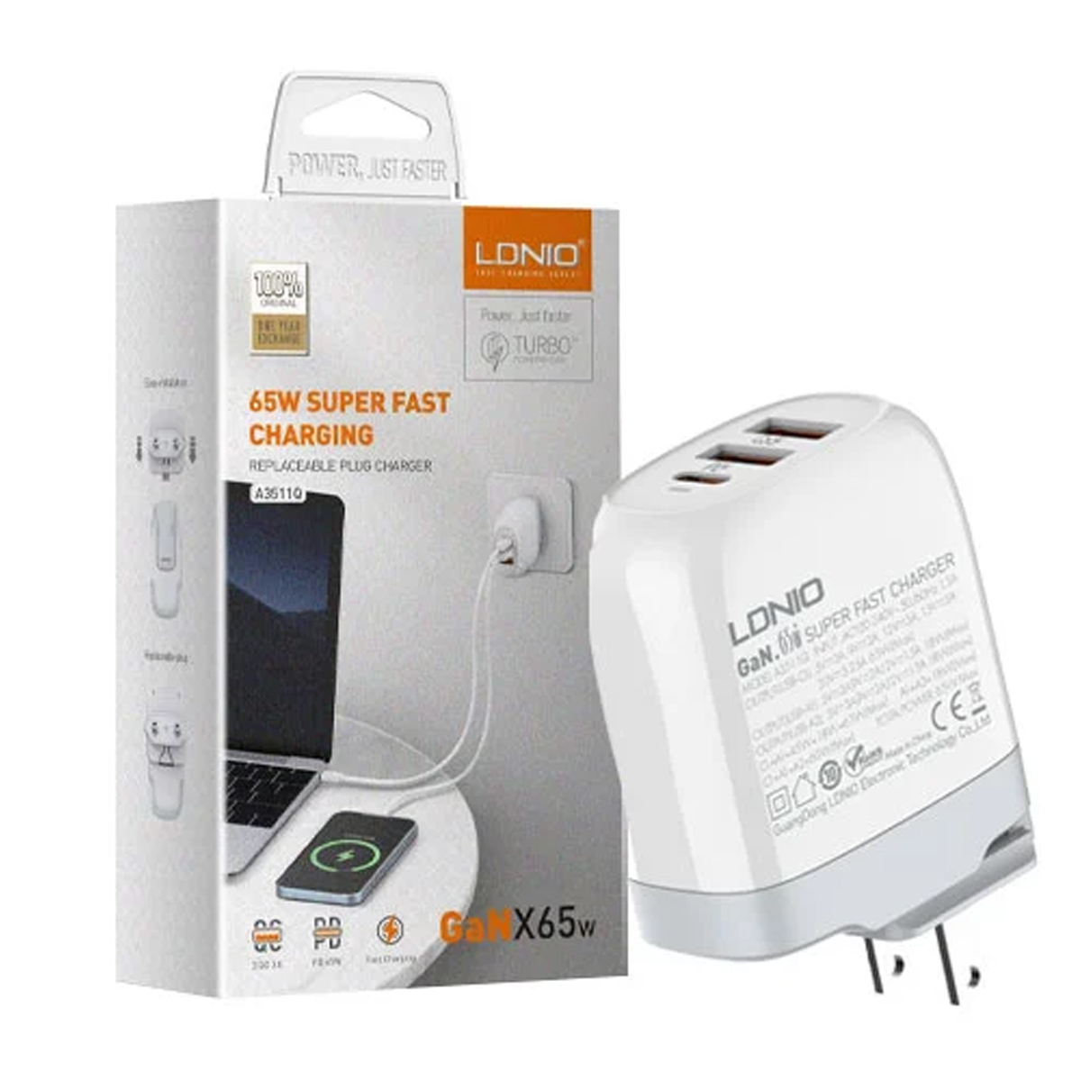 CARGADOR LDNIO 65W A3511Q GAN 3 PUERTOS SUPER RAPIDO CABLE MICRO V8 - 2