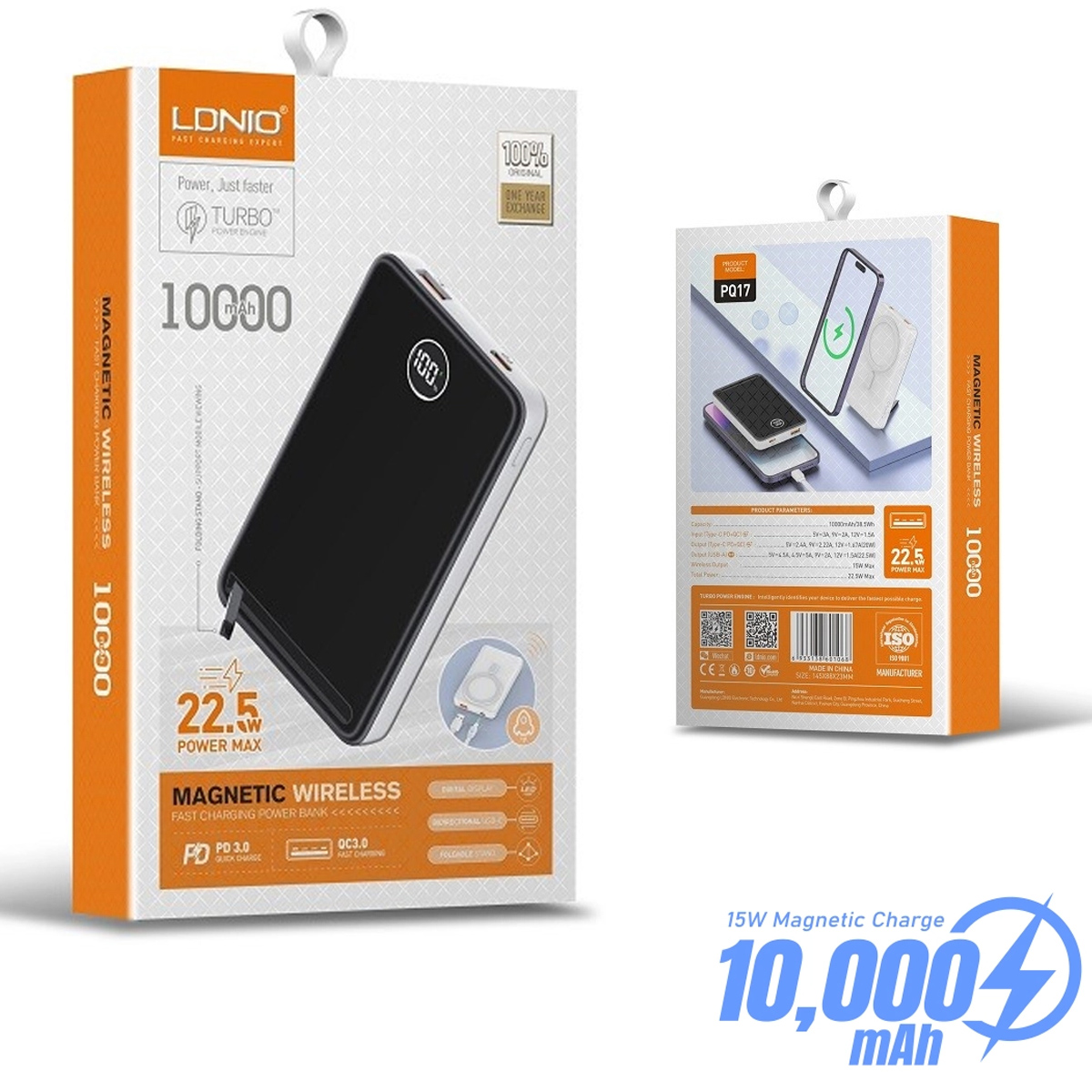 POWER BANK INALÁMBRICO MAGNÉTICO LDNIO PQ17 10,000MAH - 5