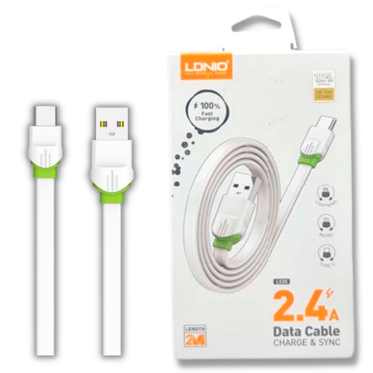 CABLE DE DATOS PLANO LDNIO LS35 USB - V8 2M CARGA RAPIDA - 3