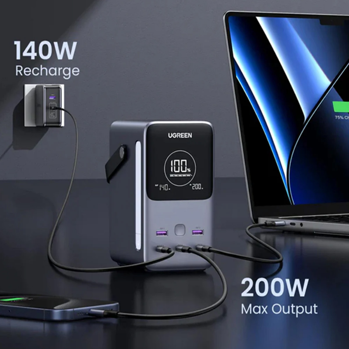 UGREEN NEXODE POWER BANK 48000MAH 300W GRIS CARGA RAPIDA PB770 - 4