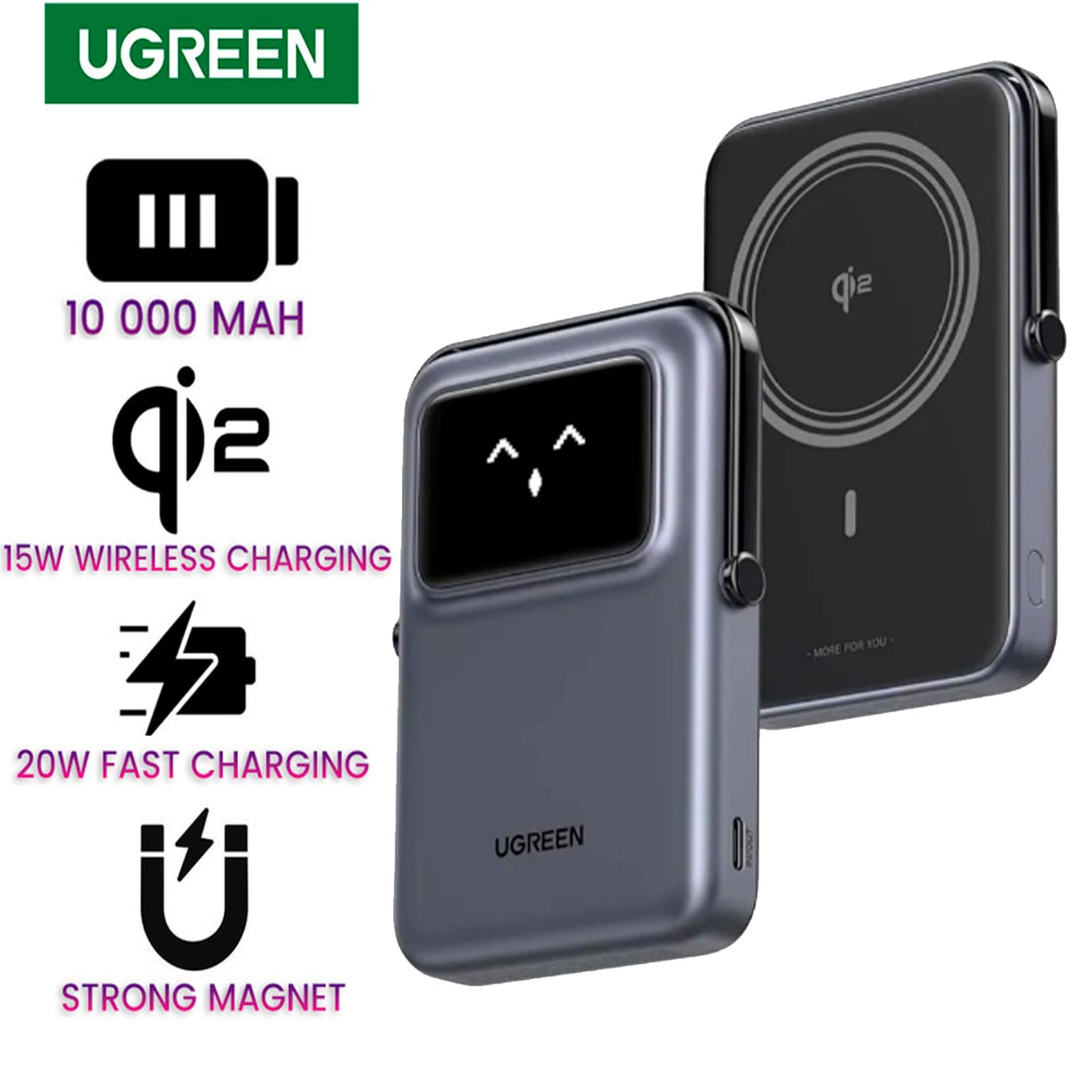 BATERÍA MAGNÉTICA EXTERNA UGREEN 10000 PB764 MAG-GO 20W QI2 (45329) GRIS - 2