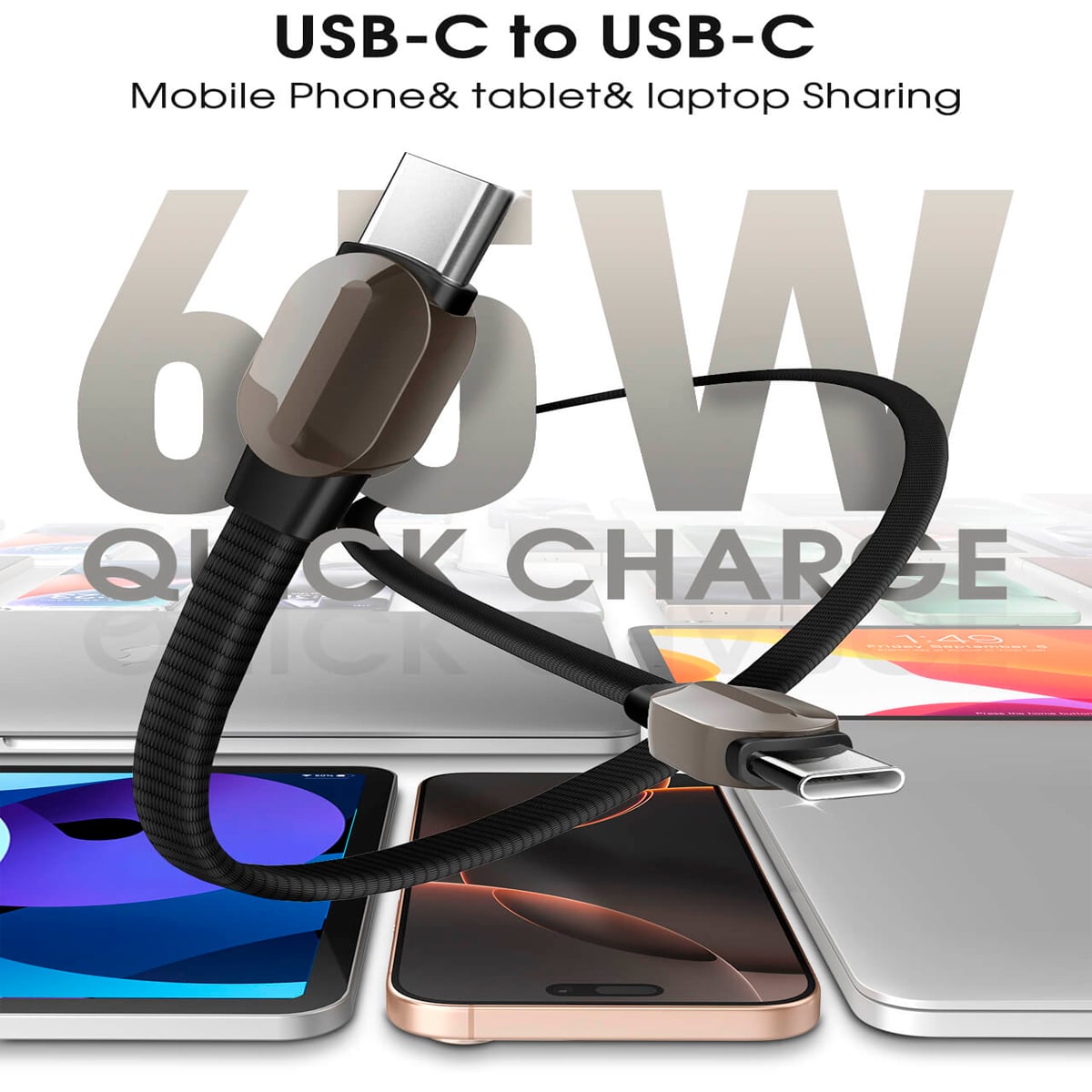 CABLE TIPO-C A C LDNIO LC211C 65W PARA LAPTOP IPADS TELÉFONOS - 3