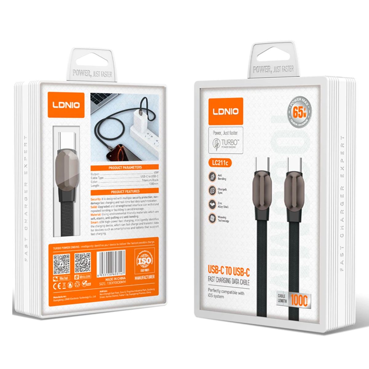 CABLE TIPO-C A C LDNIO LC211C 65W PARA LAPTOP IPADS TELÉFONOS - 4