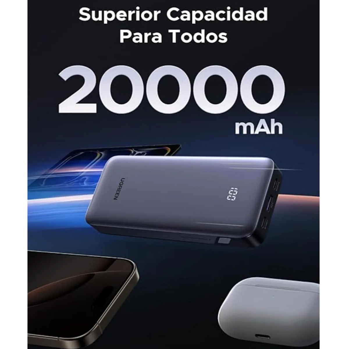 POWER BANK UGREEN 20000MAH 30W CARGA RÁPIDA PANTALLA DIGITAL PB532 / 55989B - 4