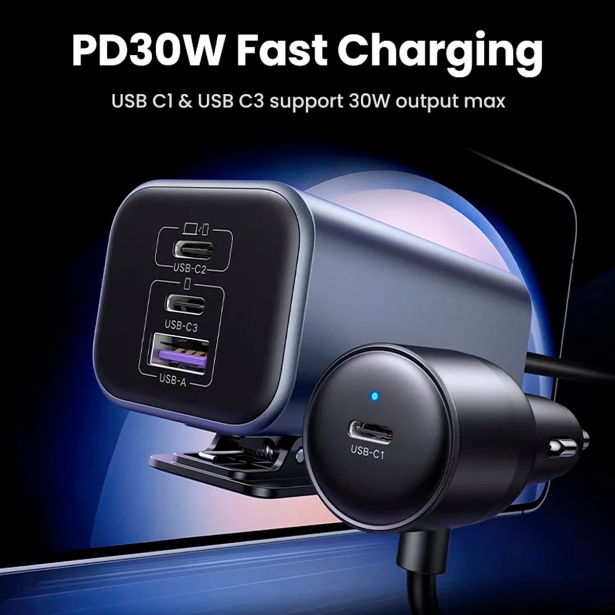 CARGADOR PARA AUTO 150W UGREEN EC706 GAN 4 PUERTOS CARGA RÁPIDA NEGRO - 5