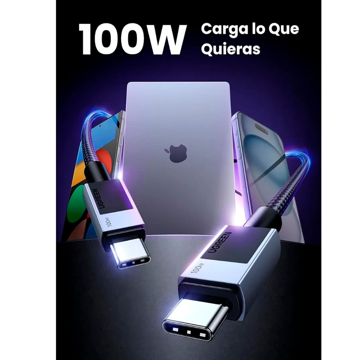 CABLE USB-C A USB-C UGREEN L512 CARGA RÁPIDA 100W TRENZADO 2M - 4