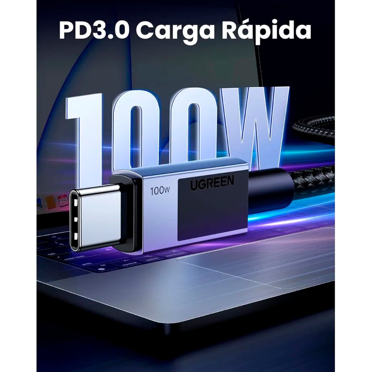 CABLE USB-C A USB-C UGREEN L512 CARGA RÁPIDA 100W TRENZADO 2M - 5