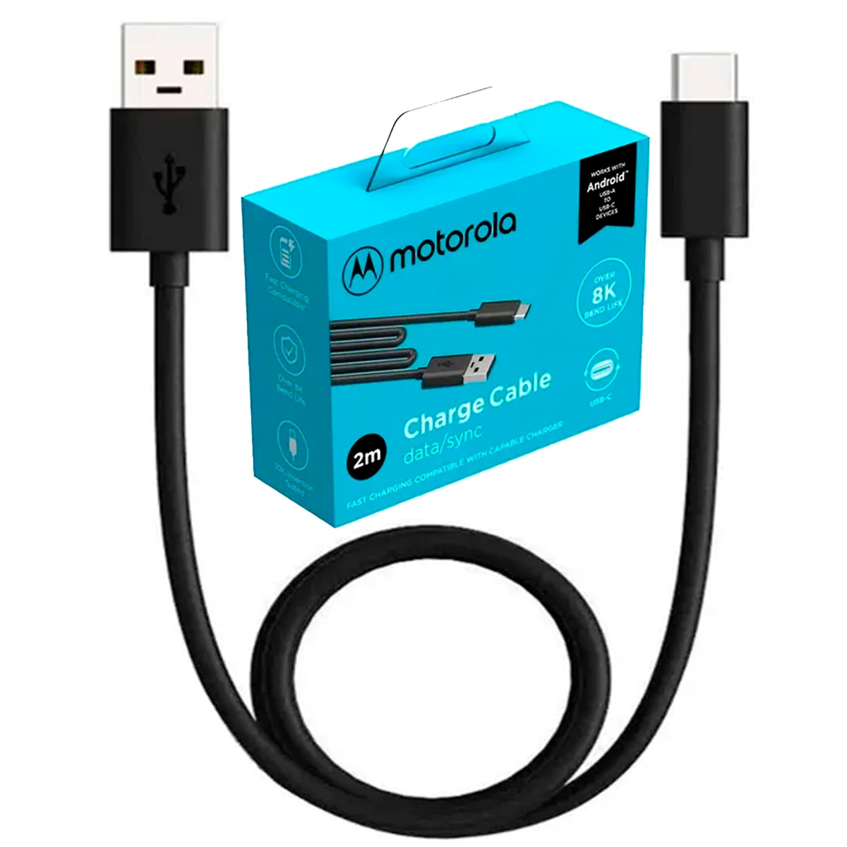 CABLE MOTOROLA USB A A TIPO-C DE CARGA RÁPIDA 2 METROS - 1