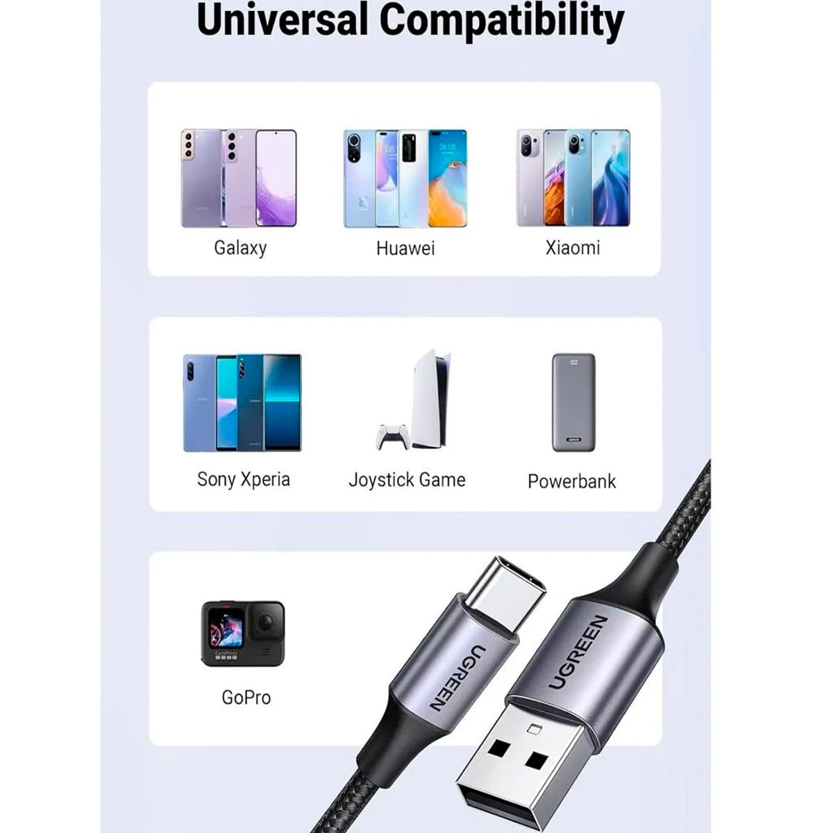 CABLE DE CARGA RÁPIDA USB-A A USB-C 1M UGREEN US288 GRIS - 4