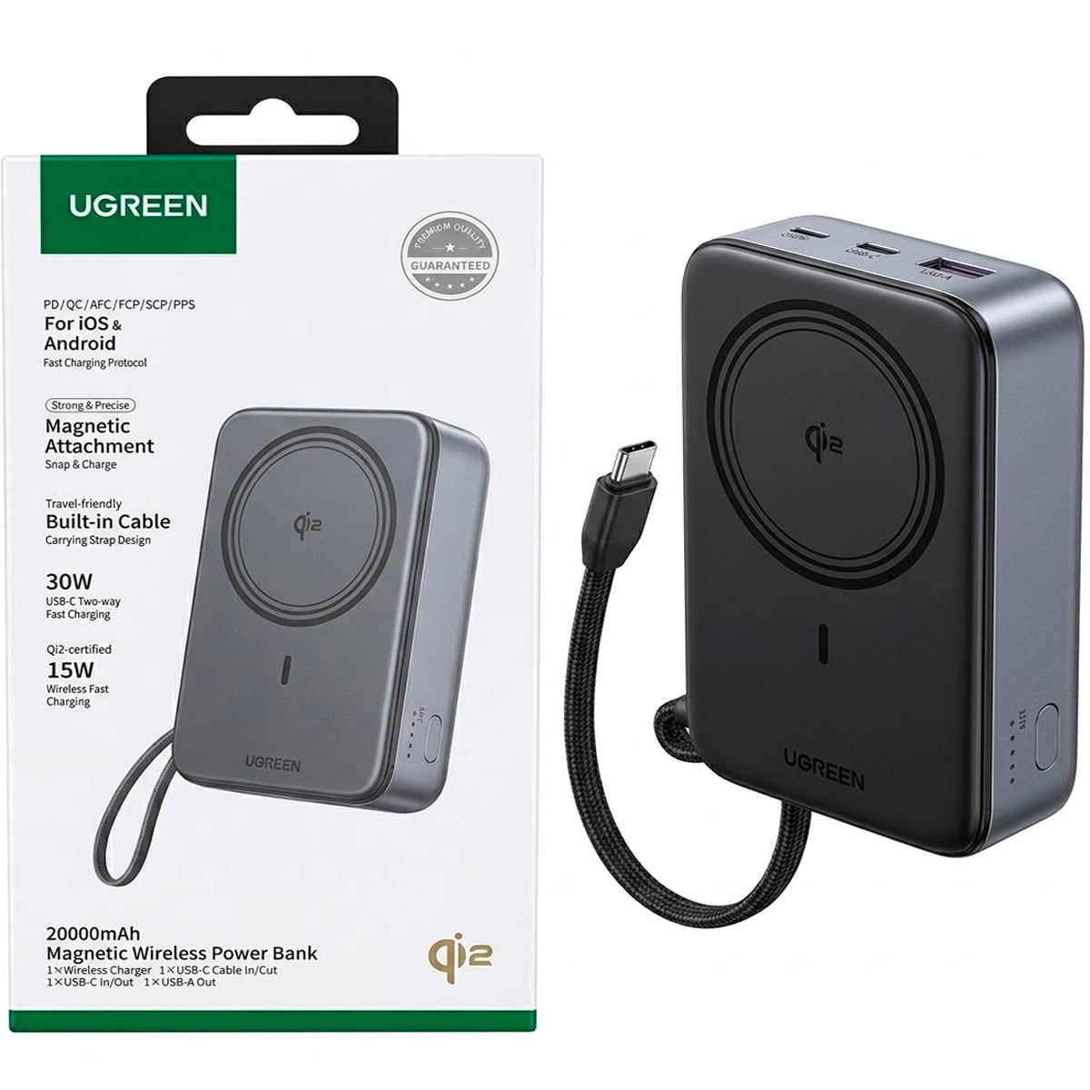 POWER BANK MAGNÉTICO UGREEN 20000MAH QI2 15W MAGSAFE PARA IPHONE / PB567 - 2