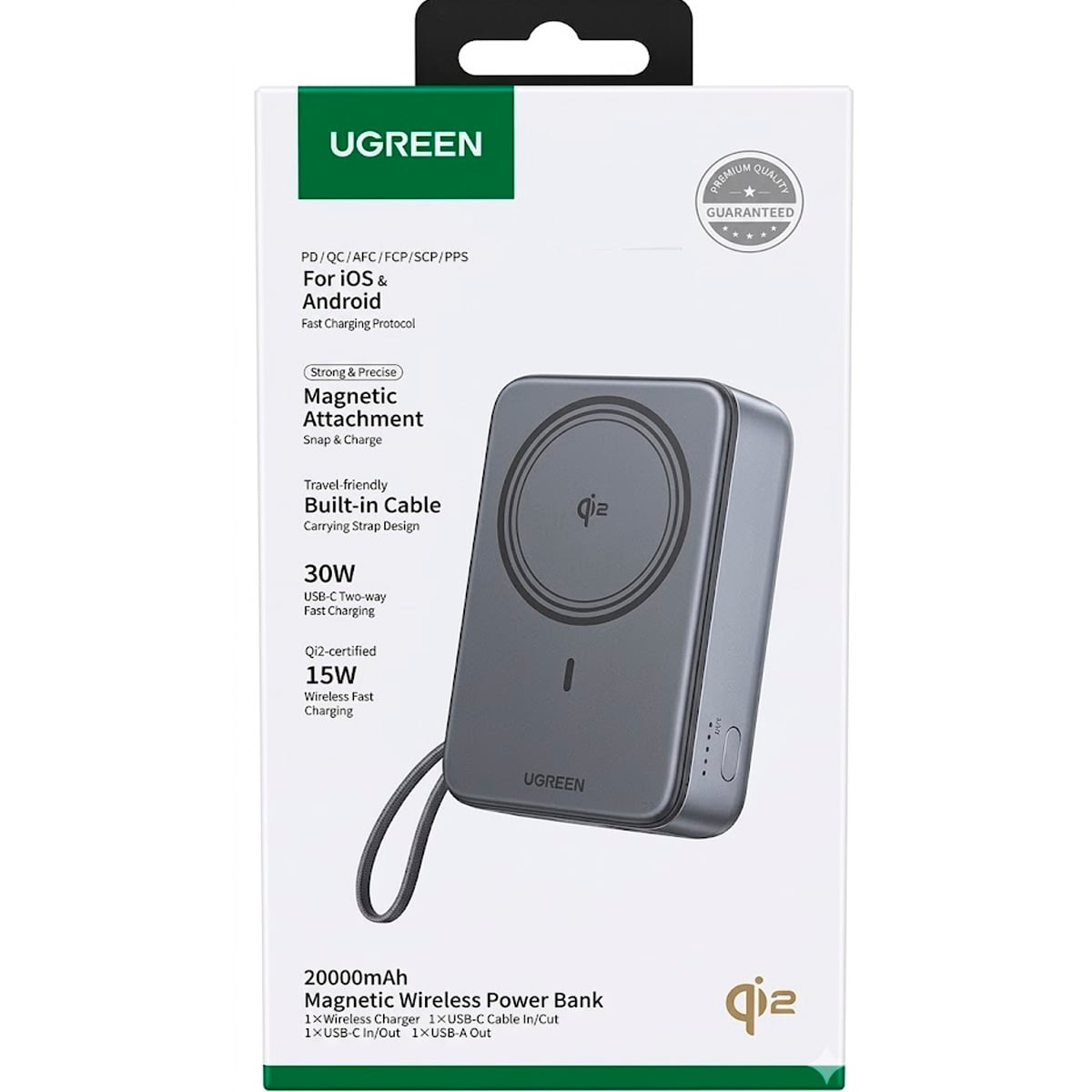 POWER BANK MAGNÉTICO UGREEN 20000MAH QI2 15W MAGSAFE PARA IPHONE / PB567 - 3