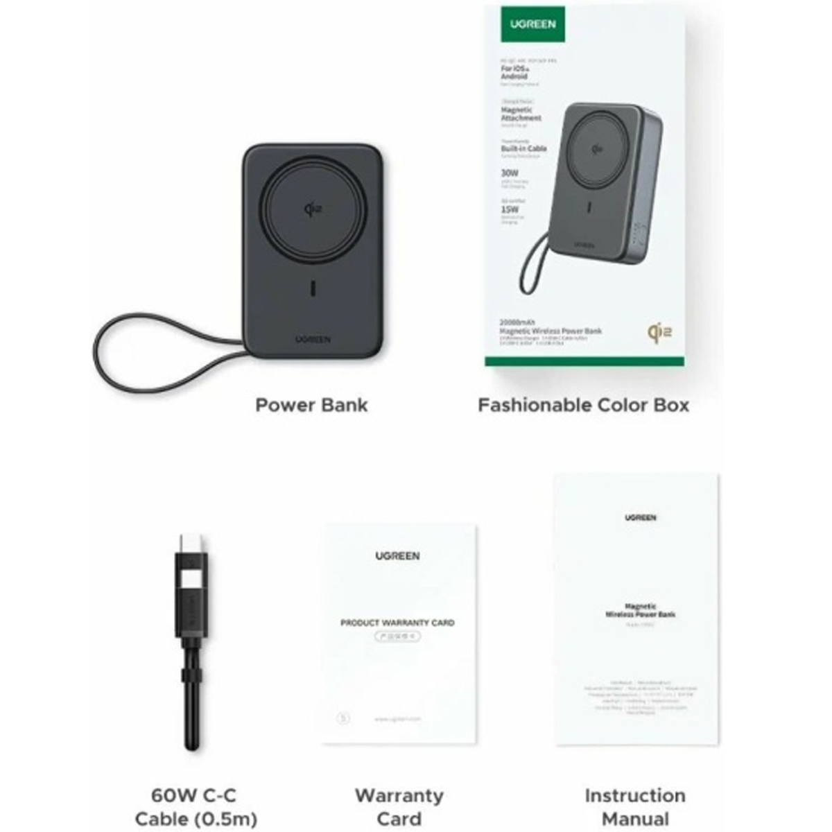 POWER BANK MAGNÉTICO UGREEN 20000MAH QI2 15W MAGSAFE PARA IPHONE / PB567 - 4