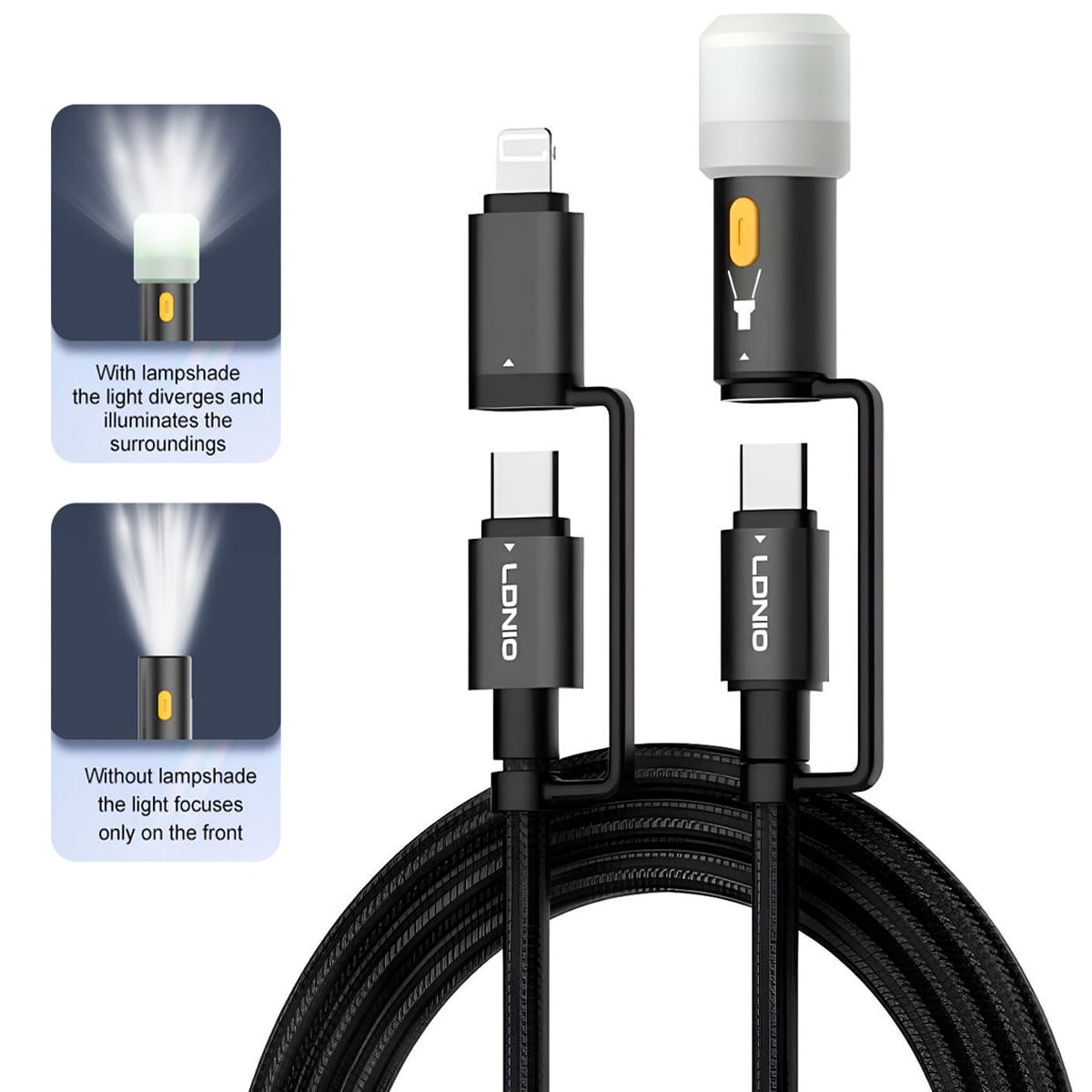 CABLE LDNIO LC19 MÚLTIPLE CON MINI LINTERNA LED 65W USB-C TO C Y LIGHTING - 2