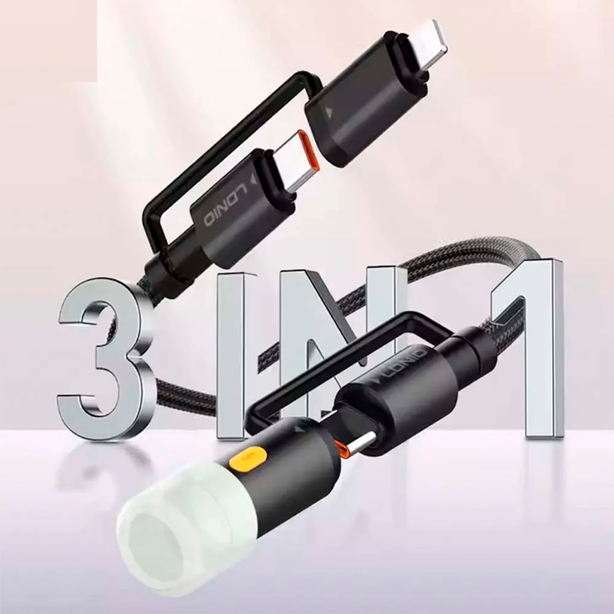 CABLE LDNIO LC19 MÚLTIPLE CON MINI LINTERNA LED 65W USB-C TO C Y LIGHTING - 4