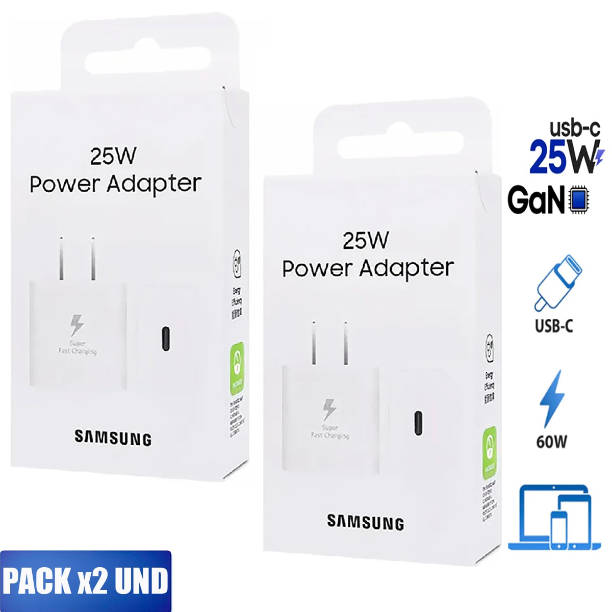 PACK X2 ADAPTADORES 25W GAN SIN CABLE BLANCO - 1