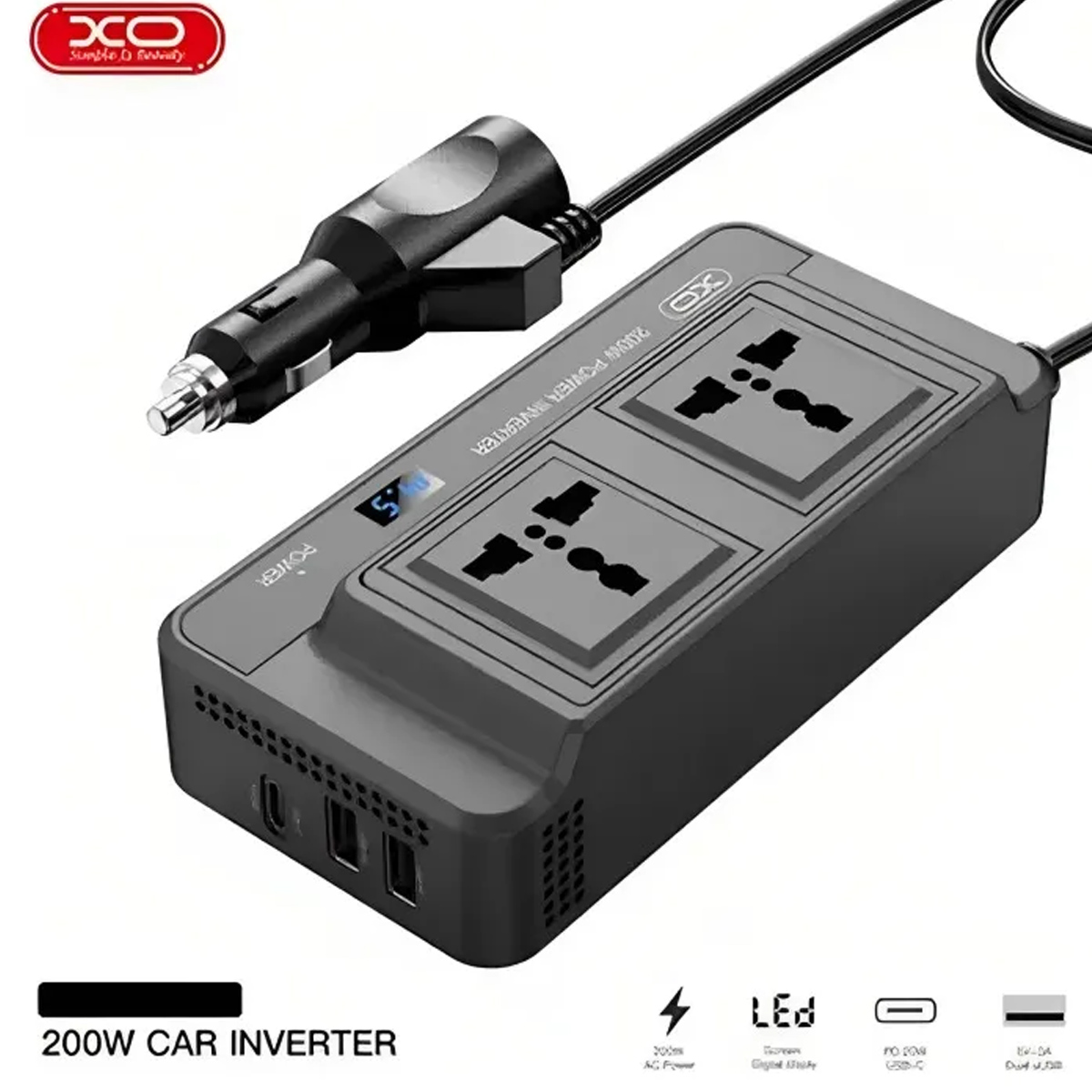 CARGADOR INVERSOR CORRIENTE AUTO 12V A 220V 200W SALIDA C Y USB - 3