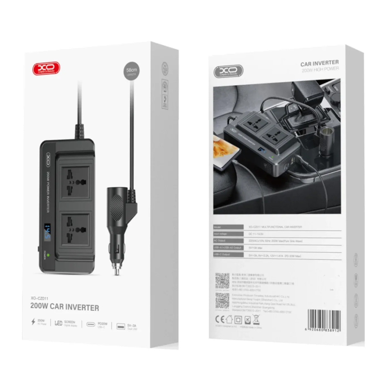 CARGADOR INVERSOR CORRIENTE AUTO 12V A 220V 200W SALIDA C Y USB - 4