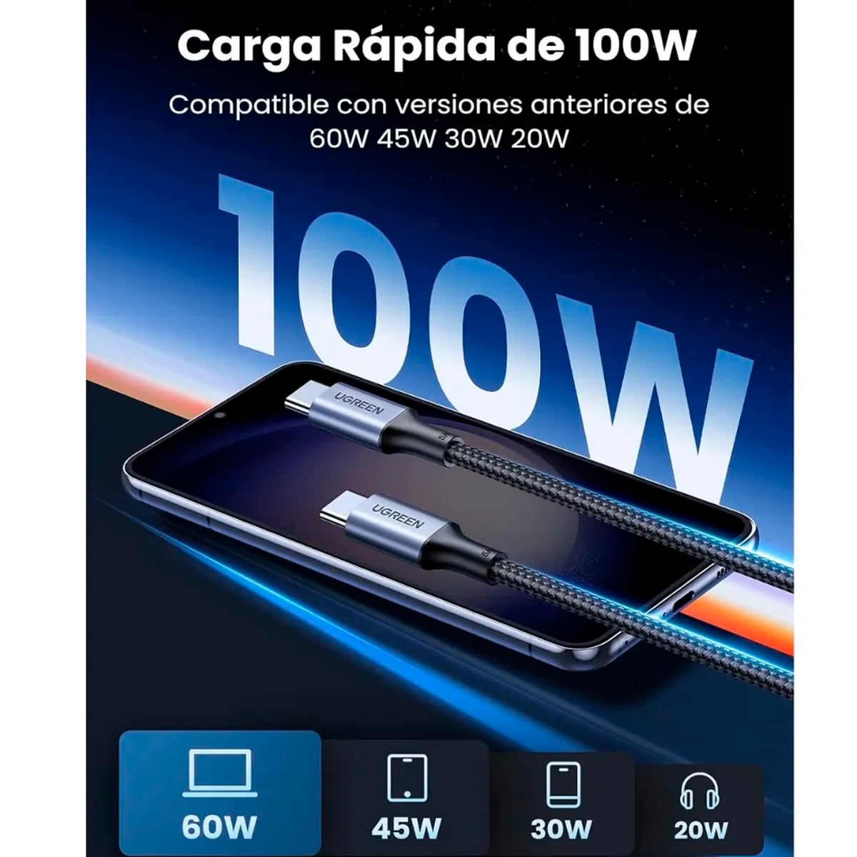 UGREEN CABLE USB-C A USB-C CARGA RÁPIDA 100W 1M US316 - 4