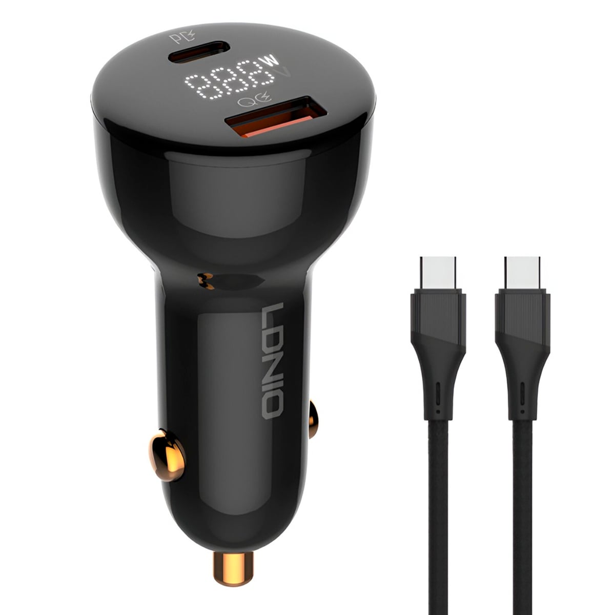 CARGADOR DE AUTO 100W LDNIO C101 CARGA RÁPIDA + CABLE TIPO-C A C - 1