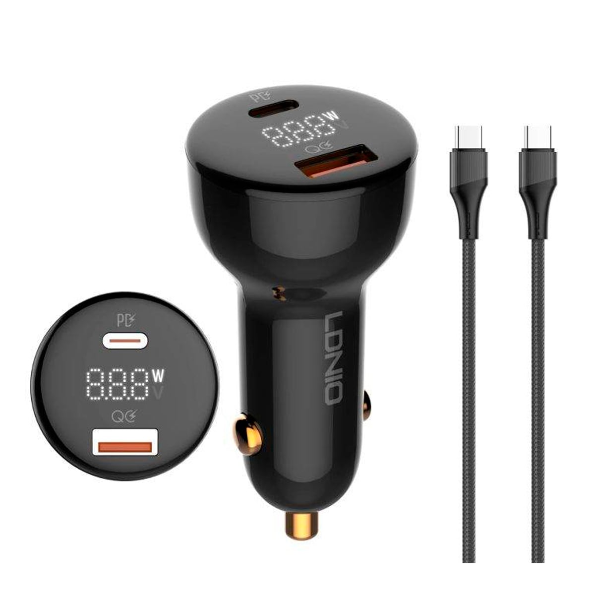 CARGADOR DE AUTO 100W LDNIO C101 CARGA RÁPIDA + CABLE TIPO-C A C - 2
