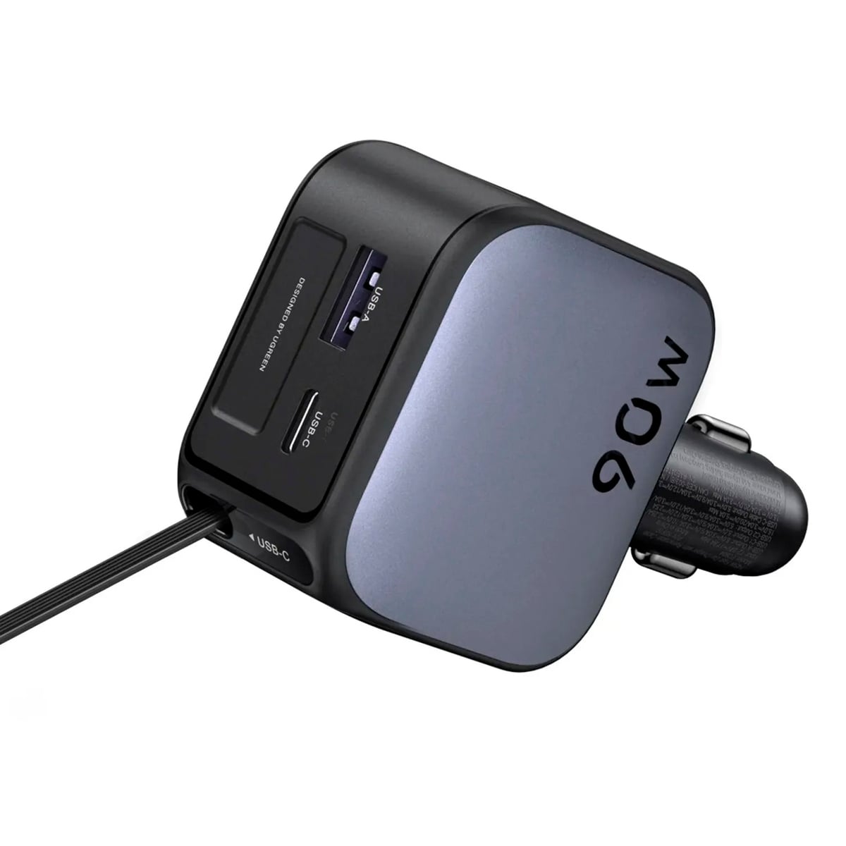 CARGADOR DE AUTO UGREEN EC603 NEXODE 90W CON CABLE RETRACTIL GRIS - 2