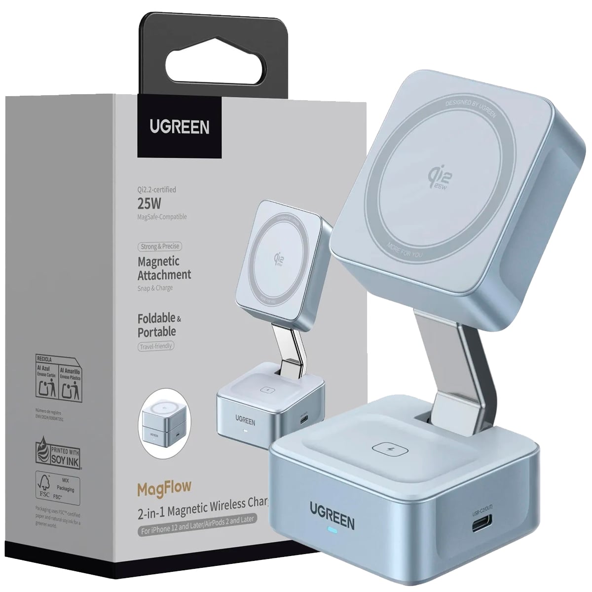 CARGADOR UGREEN W752 MAGFLOW 25W QI2 MAGSAFE INALÁMBRICO MAGNÉTICO - 2