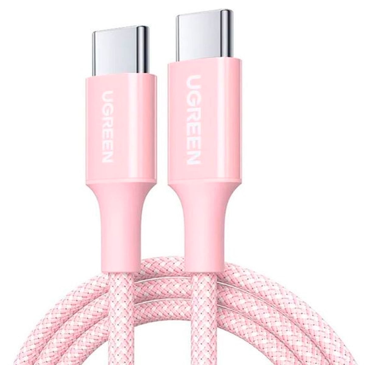 CABLE UGREEN USB-C A USB-C PD FAST CHARGING TRENZADO 2M 100W ROSA - 1