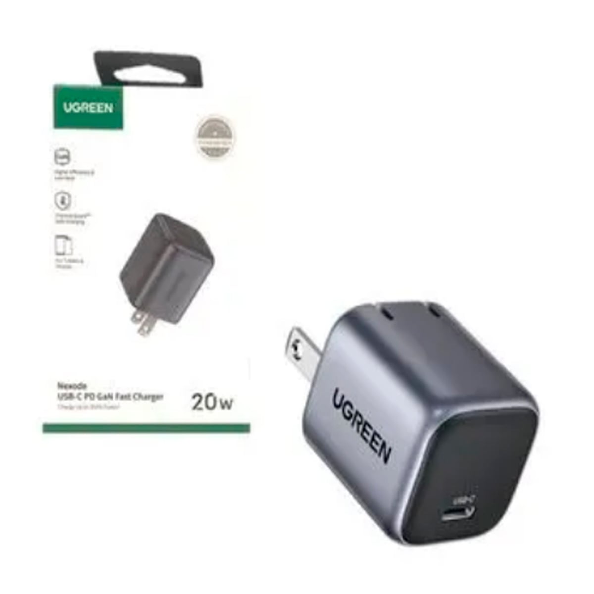 CARGADOR 20W MINI UGREEN CD318 USB-C GAN + CABLE C A C 1M US261 60W - GRIS - 3