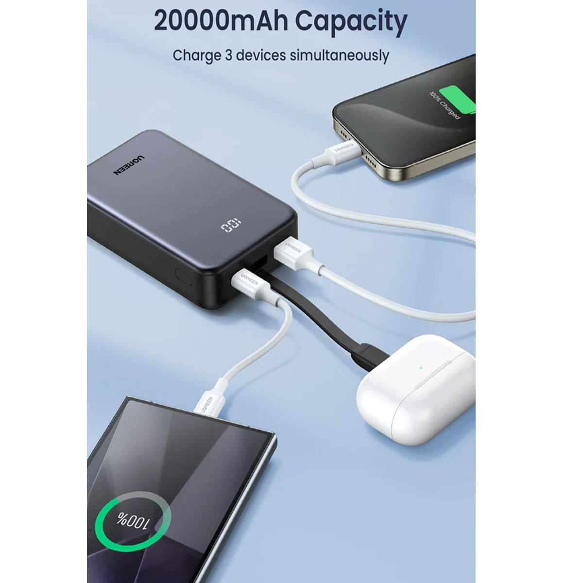 POWER BANK UGREEN 20000 MAH Y 22.5W CON CABLE USB-C INTEGRADO PB505 - 5
