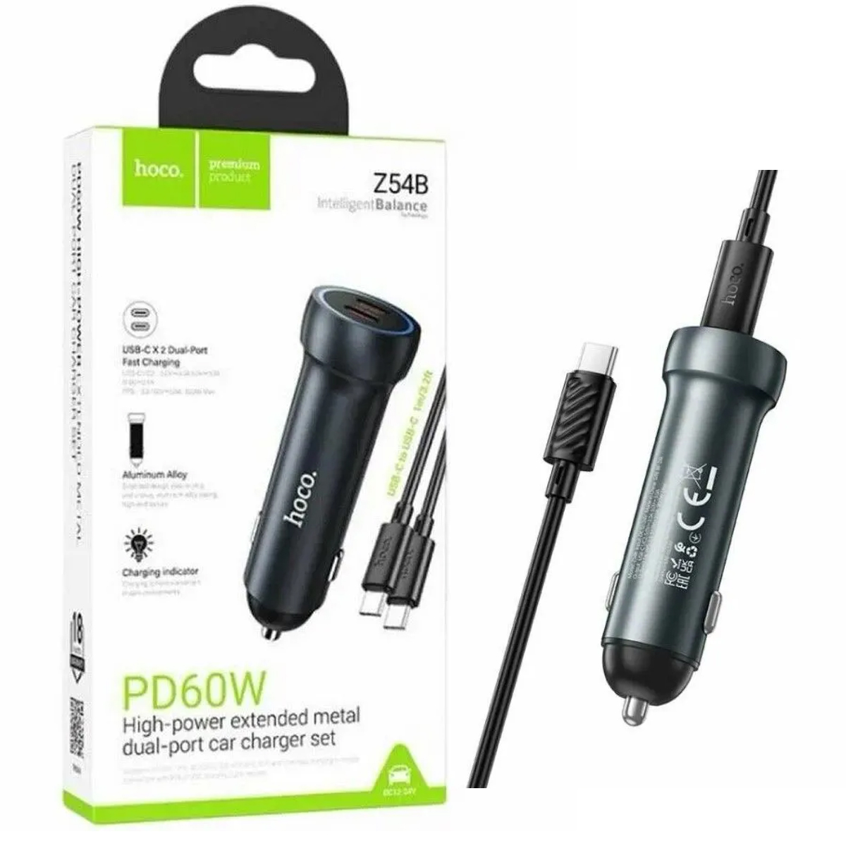 CARGADOR DE AUTO HOCO Z54B TIPO-C A LIGHTNING 2USB-C DE 60W PD - 3