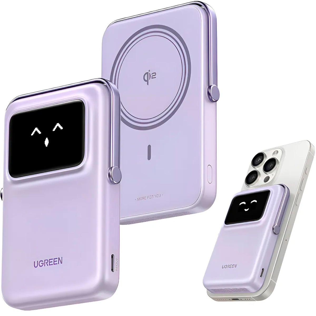 POWER BANK UGREEN PB764 (45337) UNO 10000MAH QI2 MINI 20W - LILA - 3