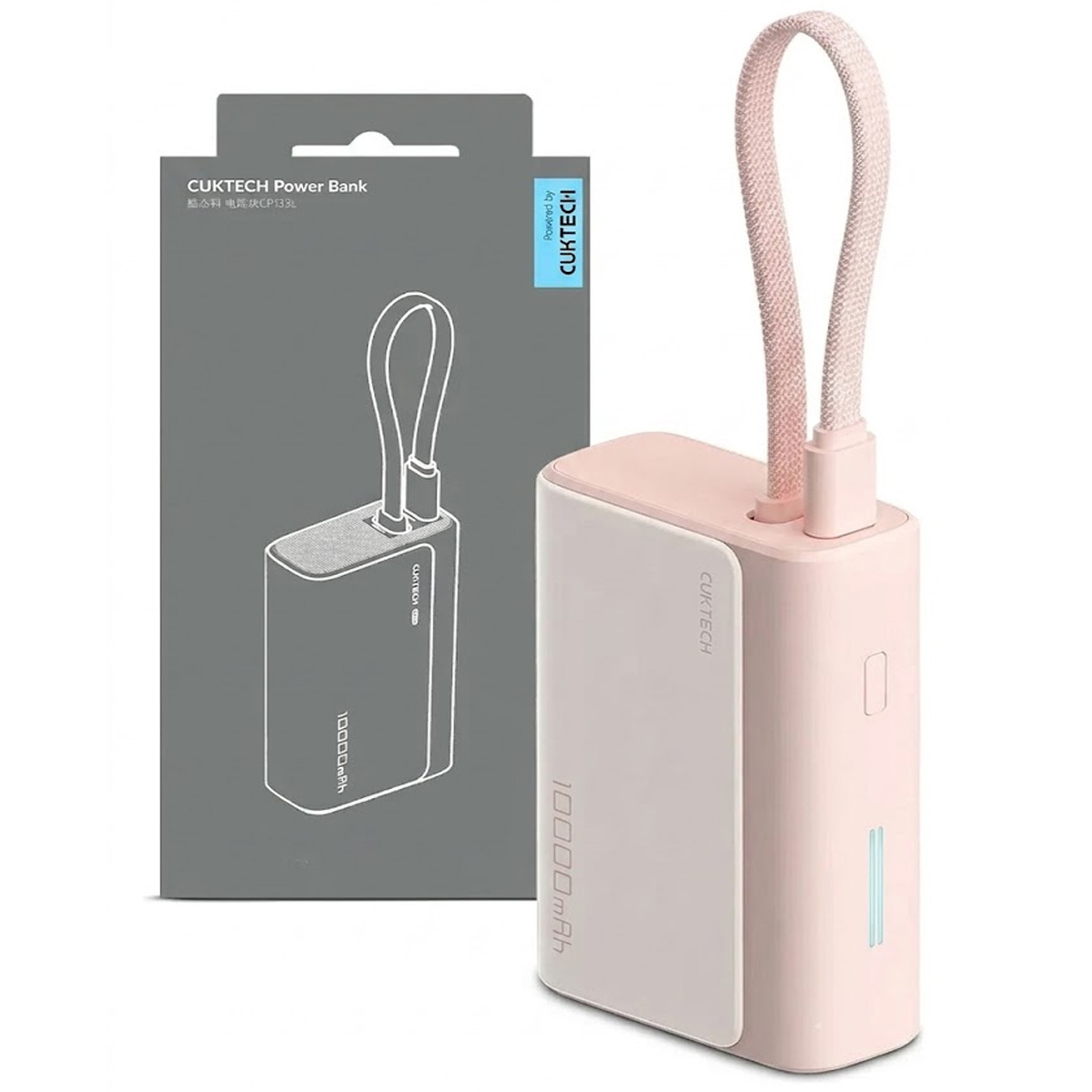 POWER BANK CUKTECH 33W 10000 MAH CABLE INTEGRADO TIPO C - ROSA - 1
