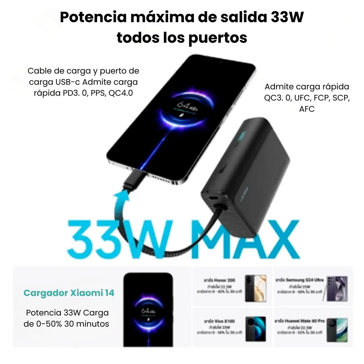 POWER BANK CUKTECH 33W 10000 MAH CABLE INTEGRADO TIPO C - NEGRO - 3