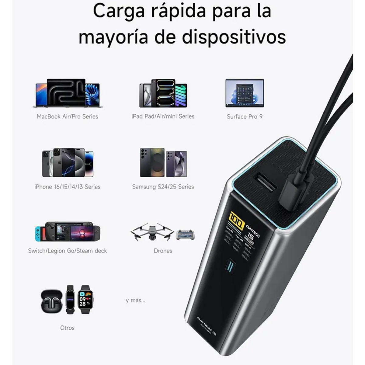 POWER BANK 20000MAH CUKTECH 15 ULTRA 3 PORTS 210W MAX PARA CELULAR Y LAPTOS OTROS - 2
