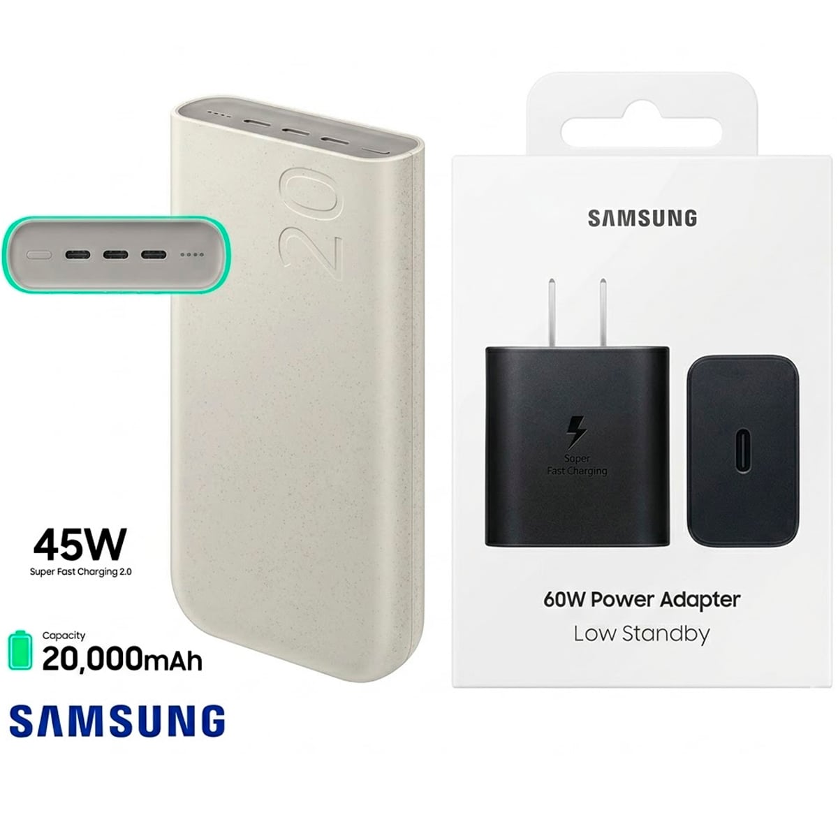 KIT SAMSUNG POWER BANK 20000 MAH + CARGADOR 60W NEGRO - 1
