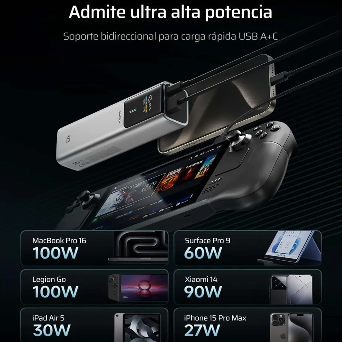 CARGADOR PORTÁTIL CUKTECH 10 PLUS PB150P 15000MAH 120W CARGA RÁPIDA - 5