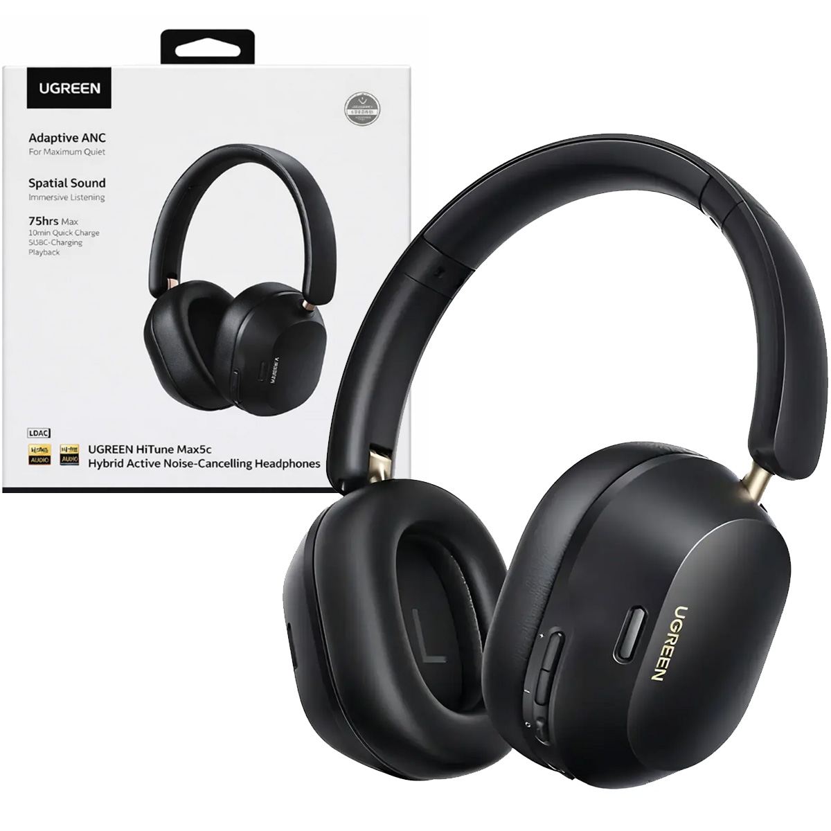 AUDIFONOS UGREEN HP203 HITUNE MAX 5C BLUETOOTH CANCELACION DE RUIDO - BLACK - 1