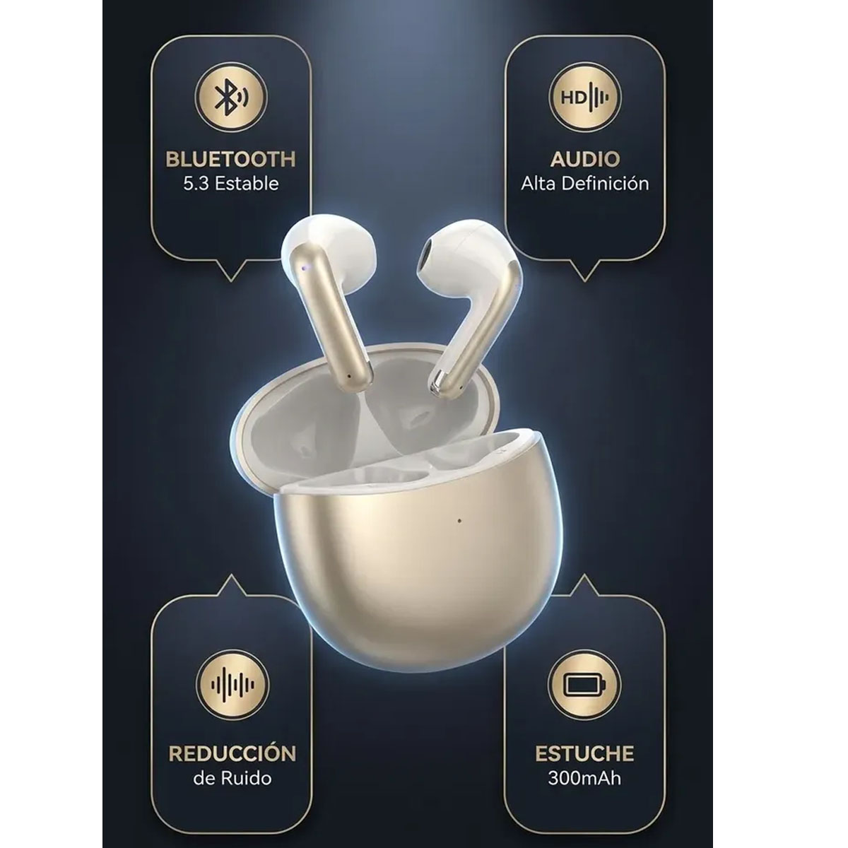 AUDÍFONOS BLUETOOTH LDNIO T10 CON CANCELACIÓN DE RUIDO ENC - DORADO - 3