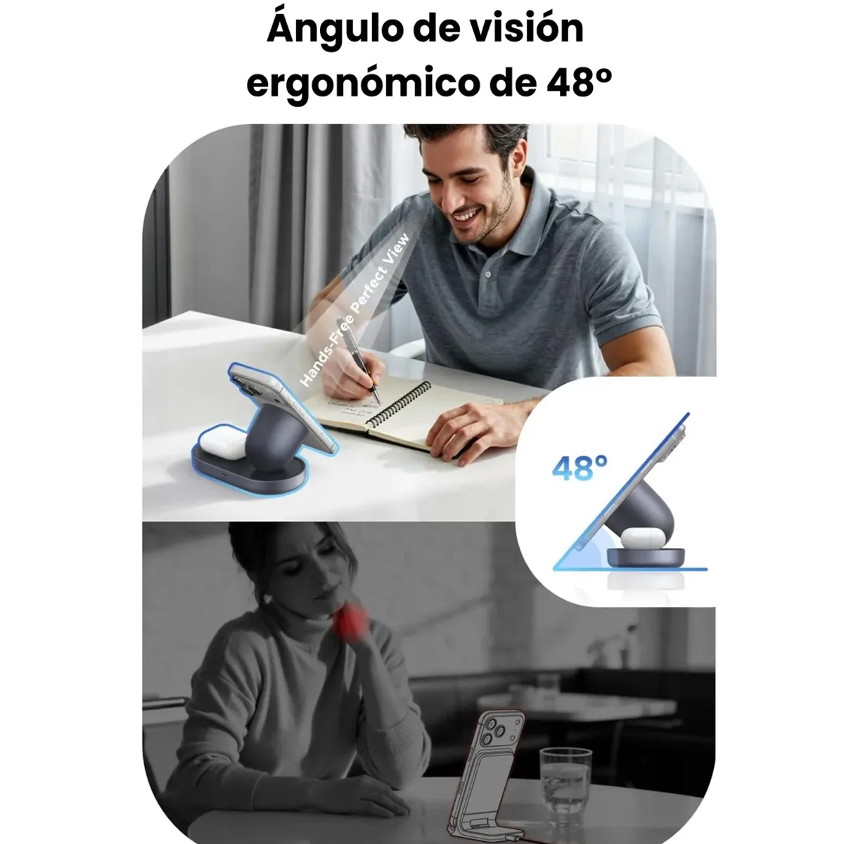 SOPORTE CARGADOR INALAMBRICO UGREEN W751 QI2 25W 2 EN 1 - 2