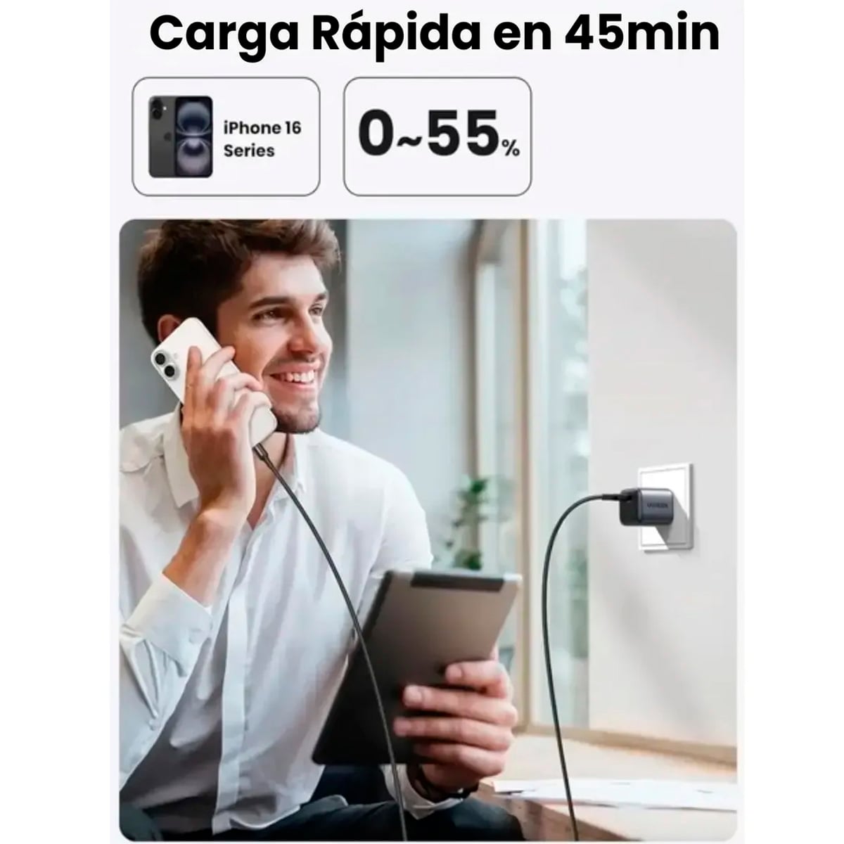CARGADOR RÁPIDO CABLE USB-C GAN UGREEN 25W X517 ANDOID Y IOS - 5