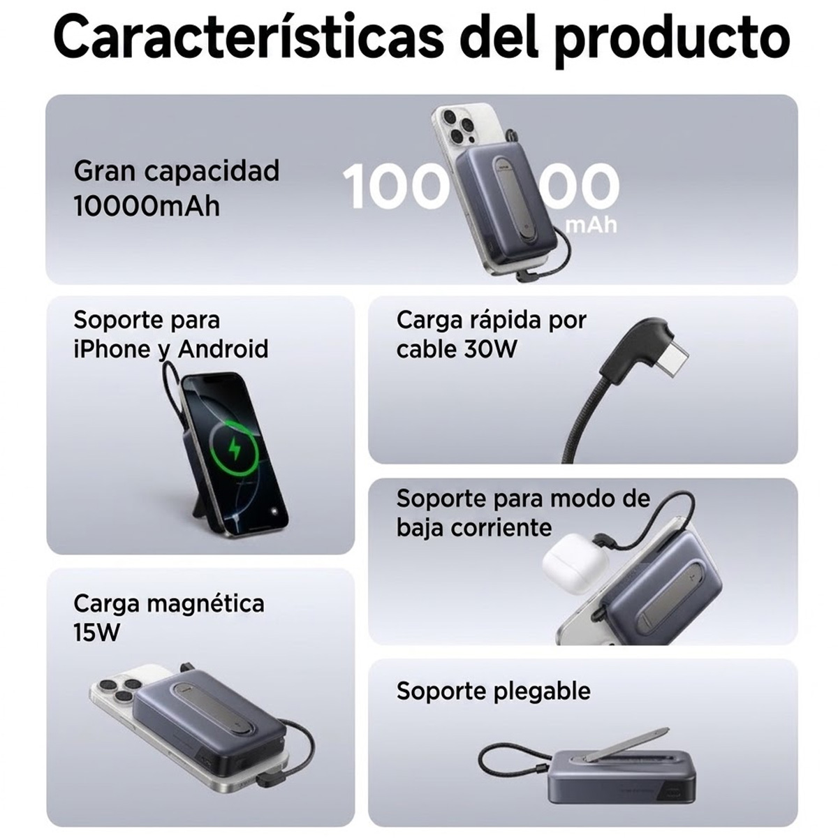 UGREEN POWER BANK PB568 10000MAH QI2 15W, 65176B - NEGRO - 7