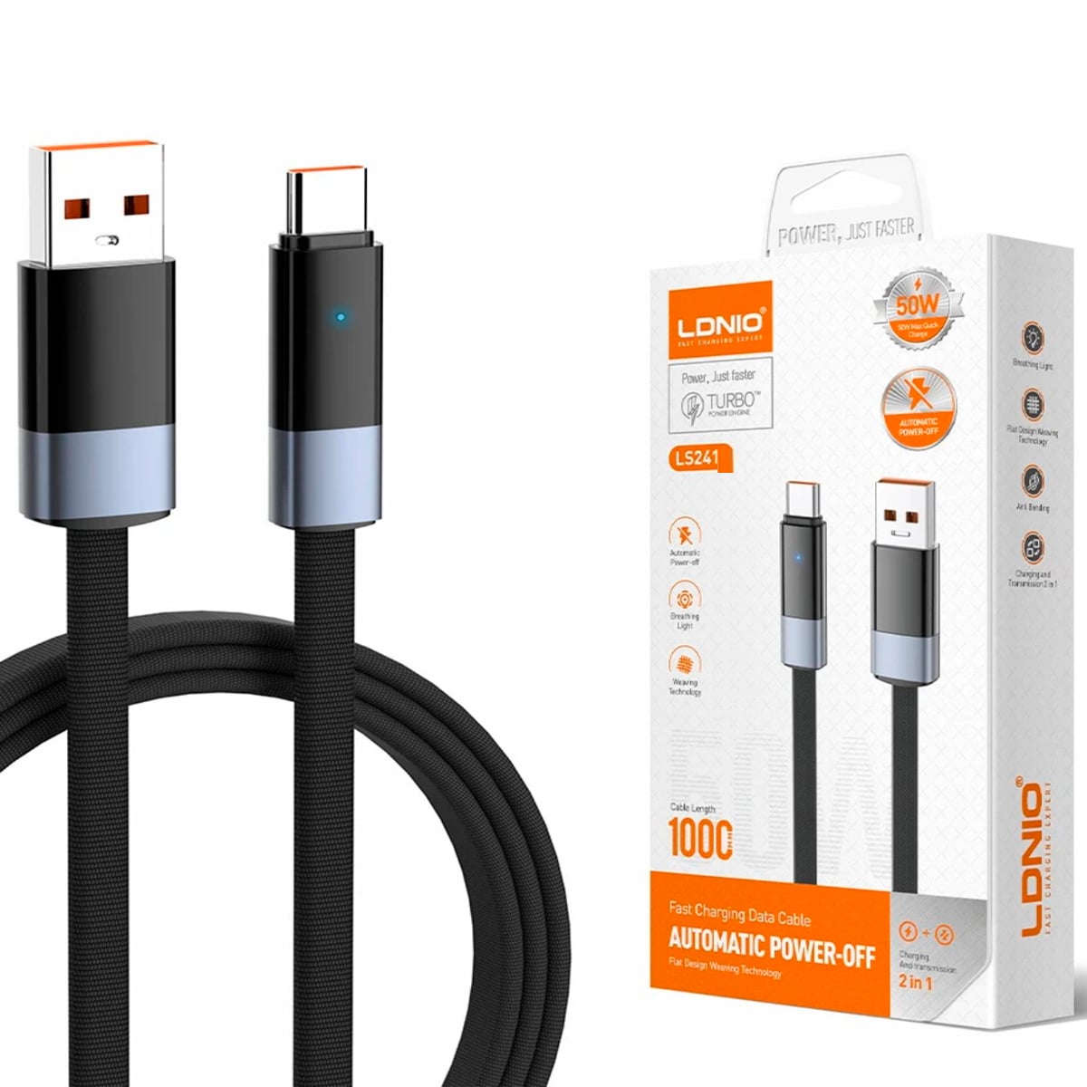 CABLE TIPO C LDNIO LS241 50W CARGA INTELIGENTE Y APAGADO AUTOMÁTICO 1M - 1