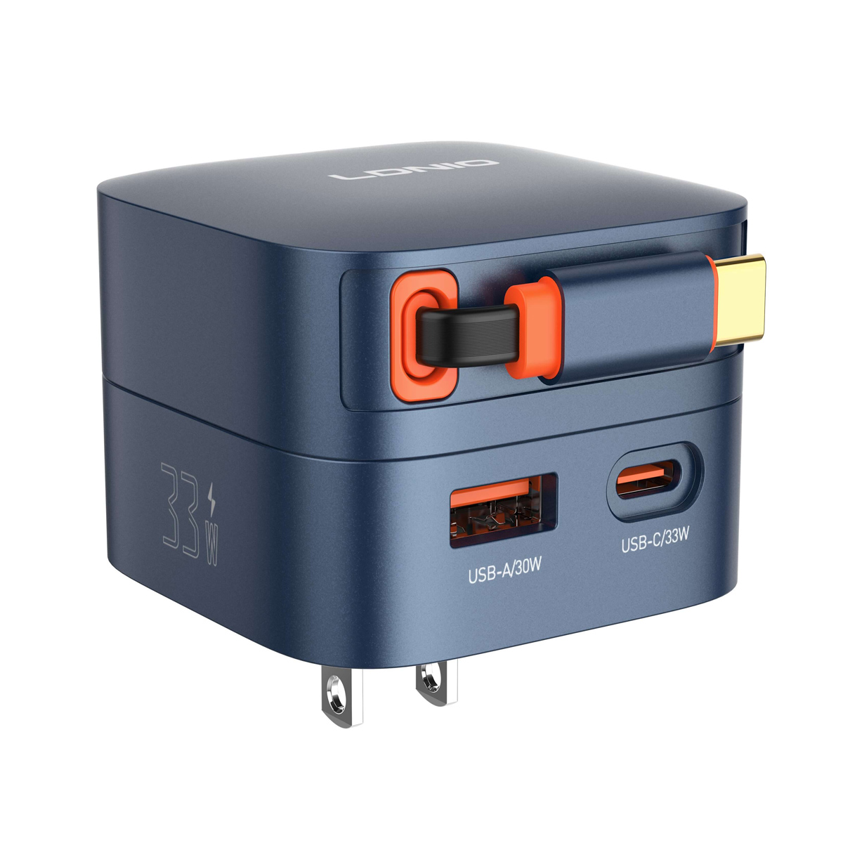 CARGADOR LDNIO Q9 33W USB-C CON CABLE RETRÁCTIL PARA IPHONE SAMSUNG - NEGRO - 2