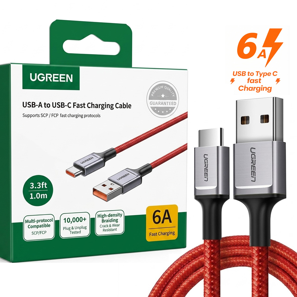 UGREEN CABLE USB C DE 6A 1M, TIPO C DE ALTA VELOCIDAD 480MBPS 20527B - 1