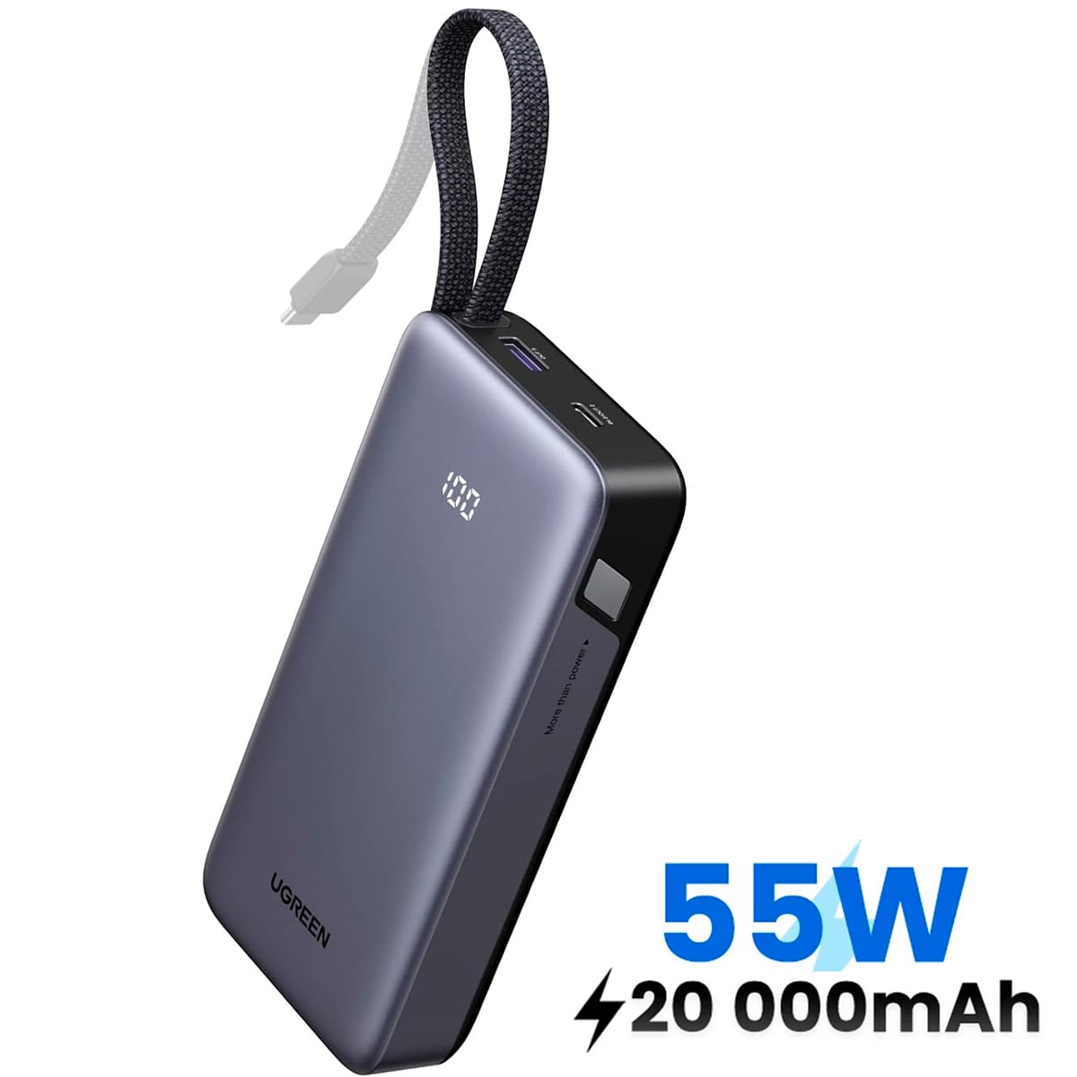 POWER BANK UGREEN PB537 20000 MAH PD 55W CON CABLE INTEGRADO BLACK - 1