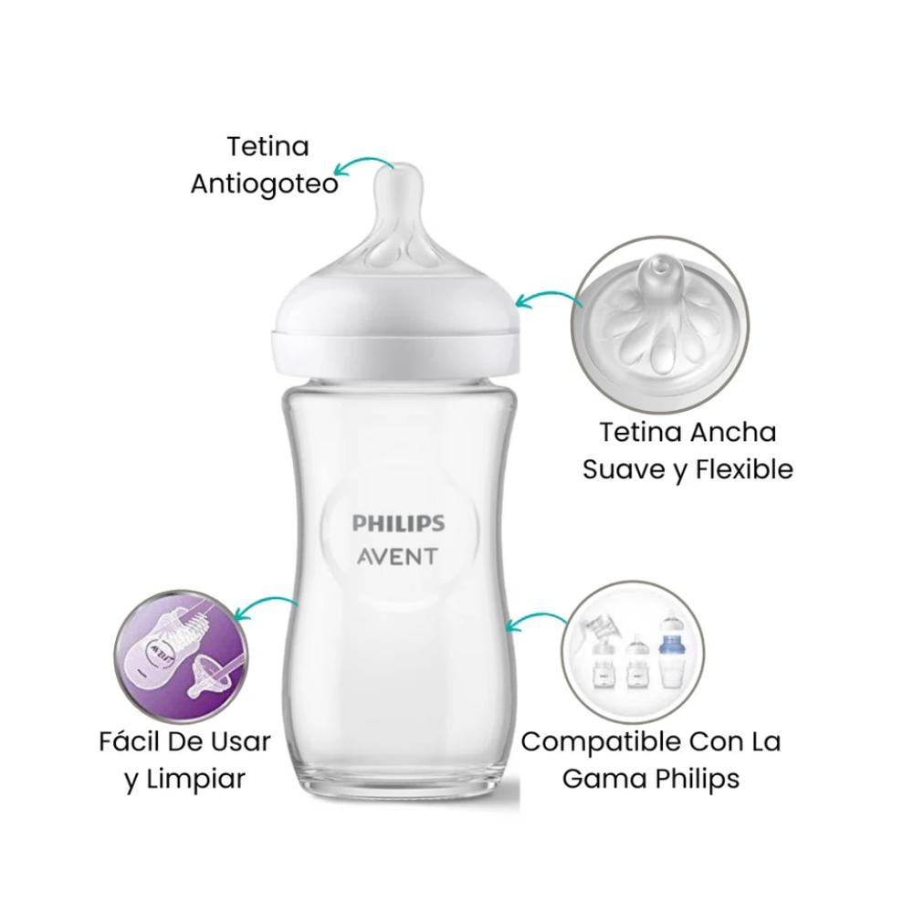 BIBERON DE VIDRIO NATURAL RESPONSE 8OZ/240ML Flow 3 -1M+ - 3