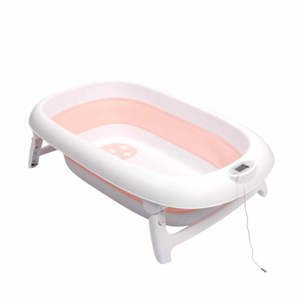 BAÑERA PLEGABLE CON TERMÓMETRO ROSADO - 1