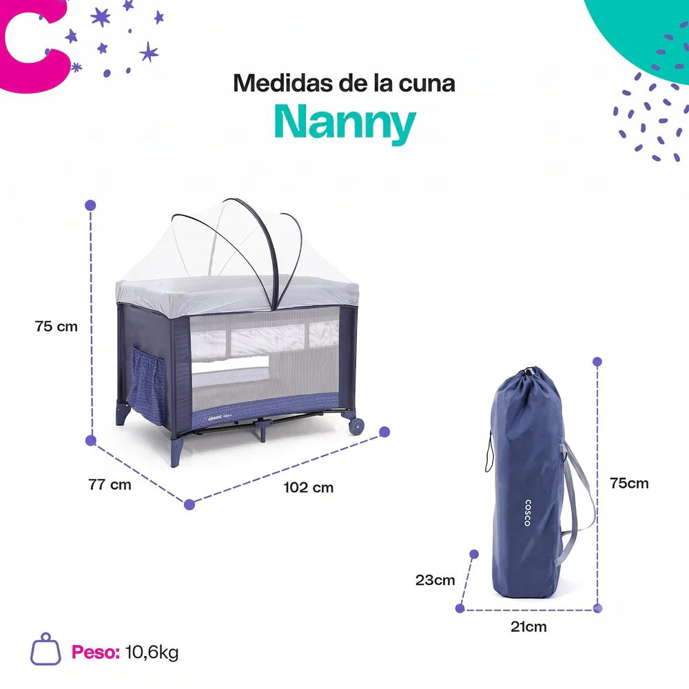 CORRAL CUNA PORTÁTIL NANNY AZUL COSCO - 7