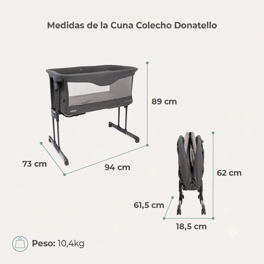 CUNA COLECHO PORTÁTIL DONATELLO PARA BEBÉ INFANTI - 3